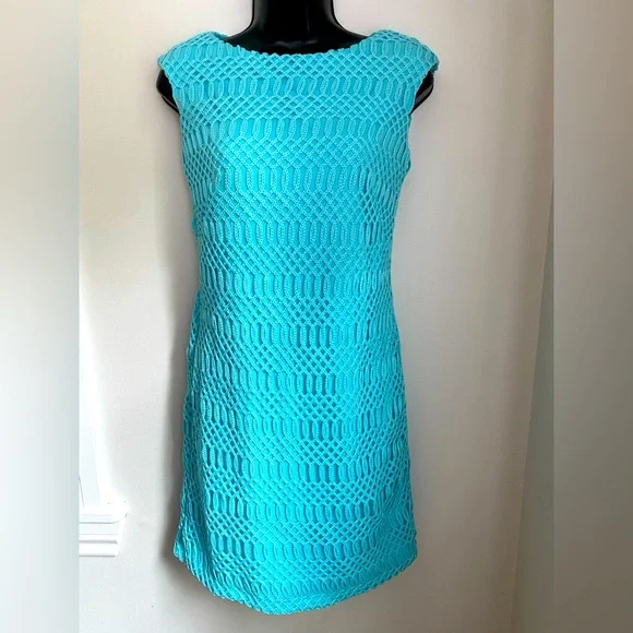 Lauren Ralph Lauren Petite Lattice Lace Cap-Sleeve Dress - Aqua Blue Lauren Ralph Lauren Petite Lattice Lace Cap-Sleeve Dress - Aqua Blue